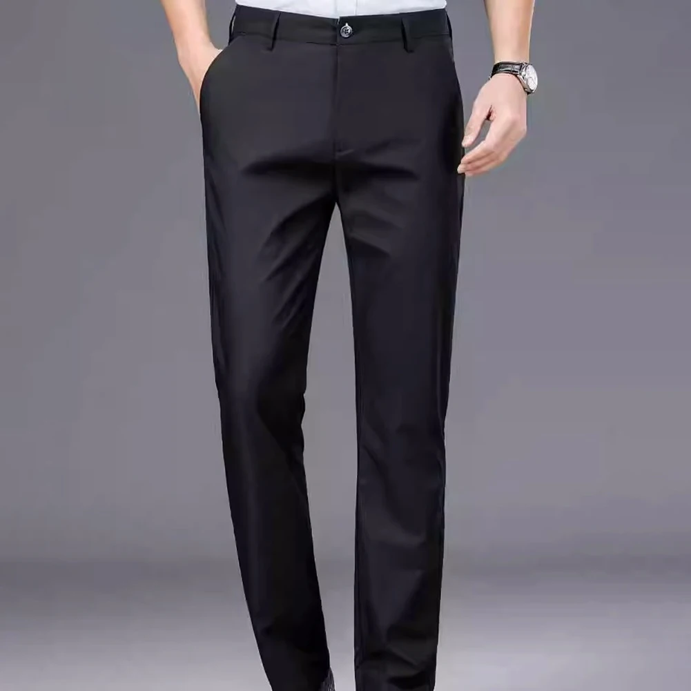 Men Casual Business Trousers Loose Straight Leg Elastic Waist Solid Pants Spring Fall