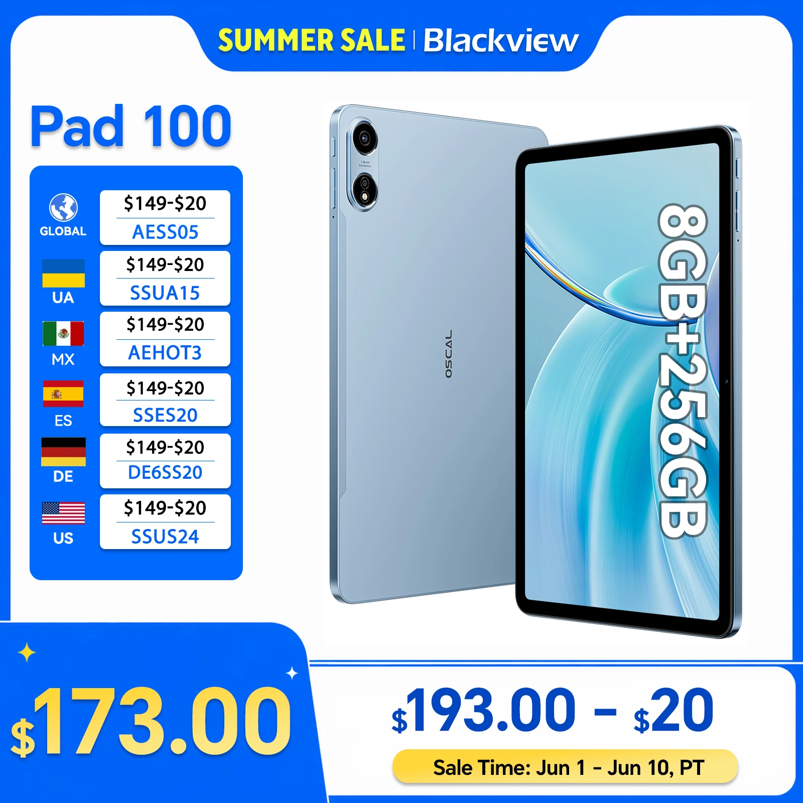 [World Premiere] Blackview OSCAL PAD 100 Tablet PC 12'' 2K FHD+ Display Unisoc T615 12+12GB RAM 256GB ROM 9000mAh Android 15 4G