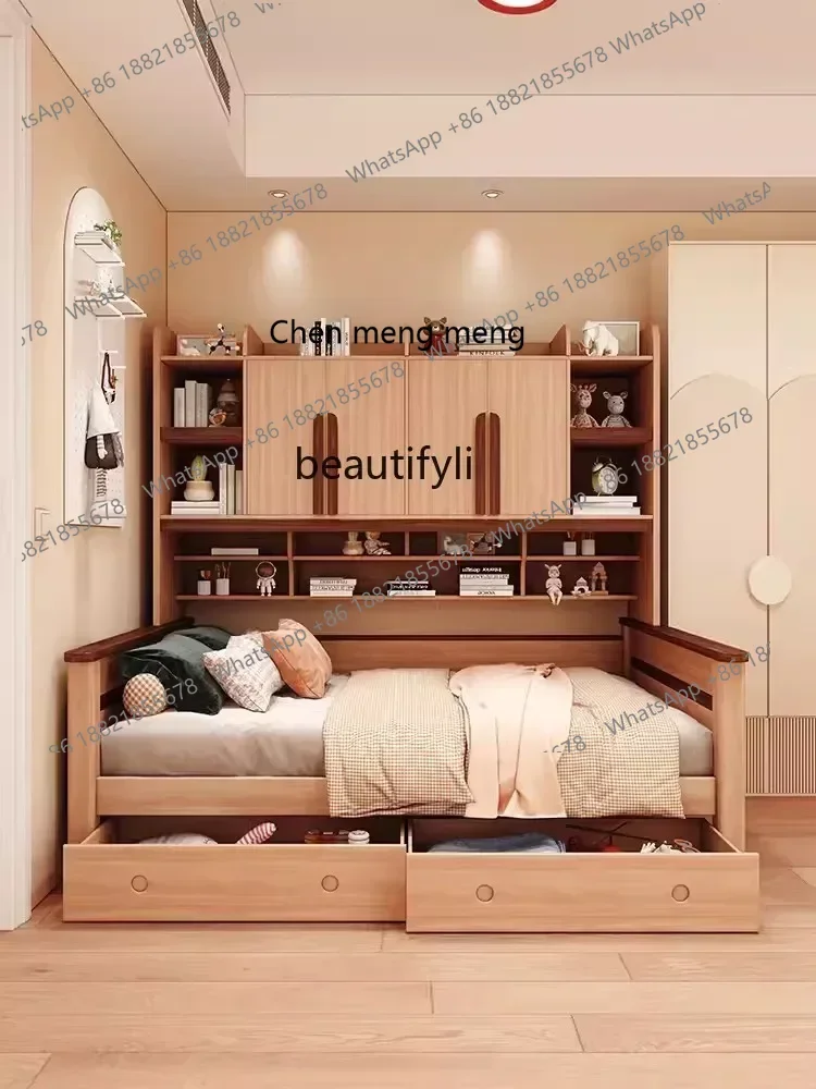 D178 Bed with Wardrobe Integrated Small Apartment  Boys' Bookcase Bed Multi-Functional Combined Bed Solid Wood Modern Minimalist