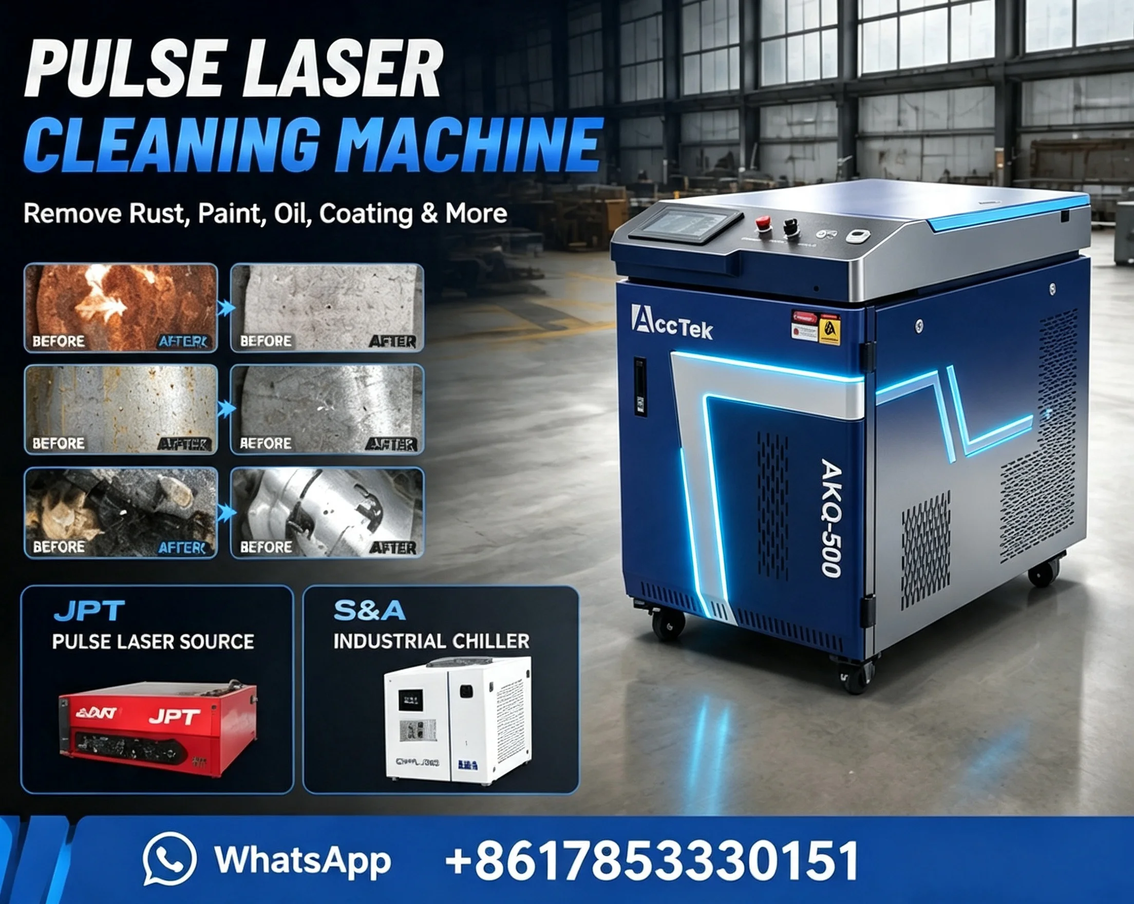 300W 500W Pulsed Handheld Fiber Laser Cleaning Machine JPT Pulse Laser Cleaner for Metal Rust Removal