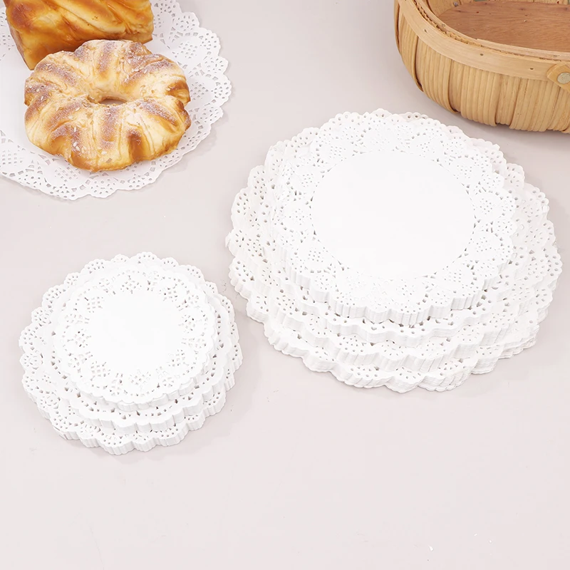 150Pcs Round Mat Paper Doily Lace Brim Cupcake Pad For Fried Food Dessert Cookies Party Wedding Biscuit Cake Tableware Cup Pad