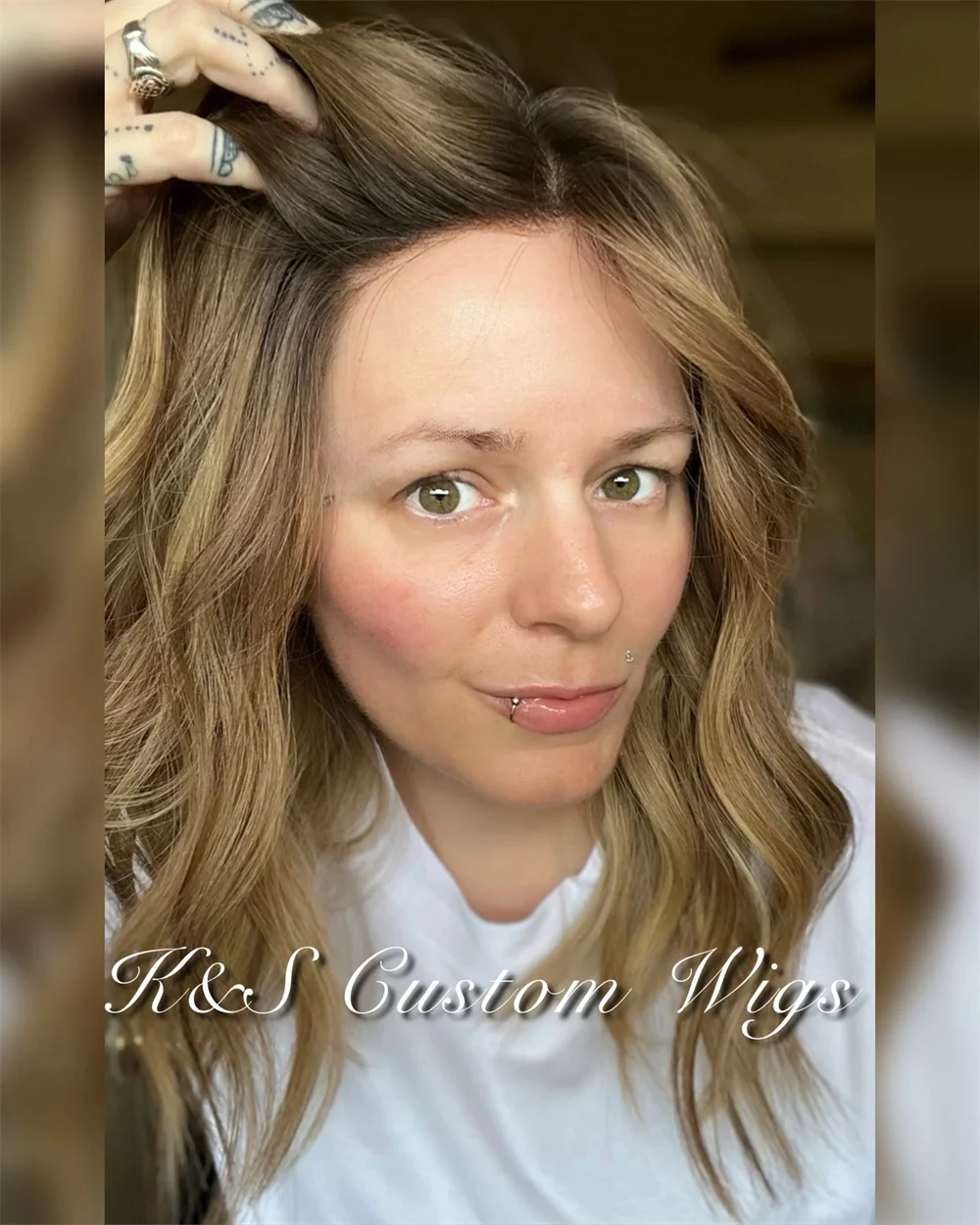 

Natural Wave Lace Front Wig Glueless High Heat Synthetic Hair with Balayage Blonde Highlights Wig for Women On Clearance