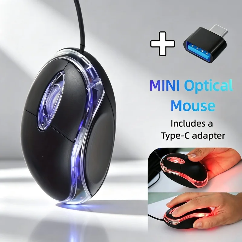 Universal wired mouse for both left and right hands ，BlackUSB Wired connection，Can be used with either hand，Suitable for desktop