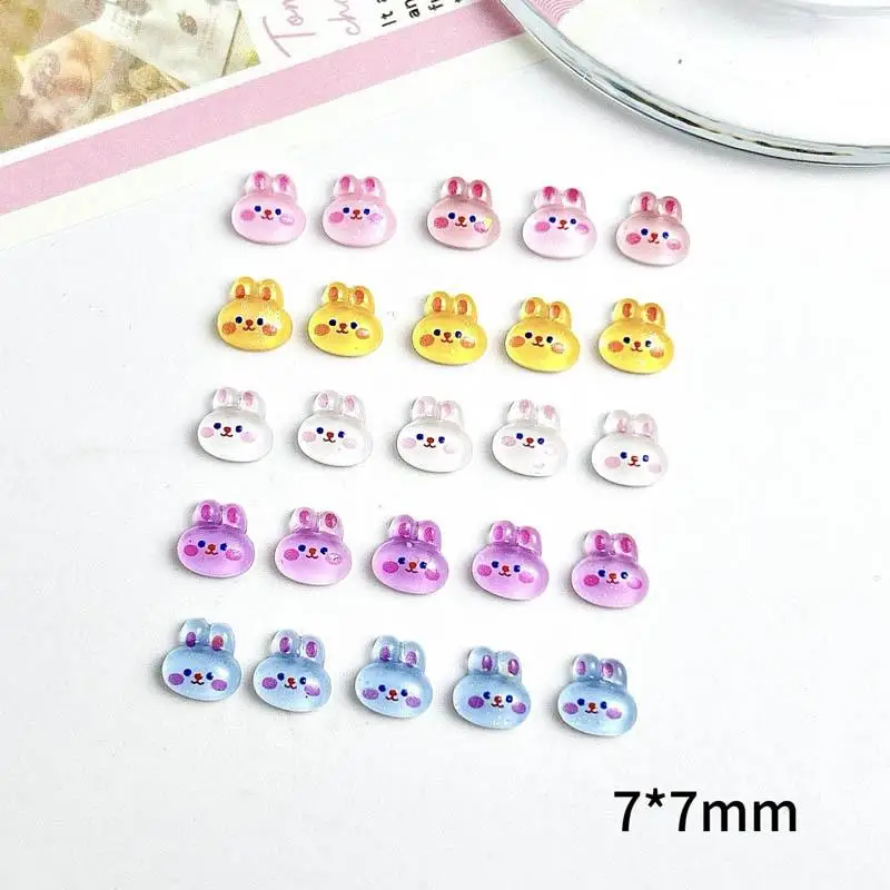 Breloques à ongles en résine de dessin animé, têtes de lapin mignonnes, poudre AdtosPowder, fard à joues, décorations d'art d'ongle, bricolage fait à la main, N64.Crafts