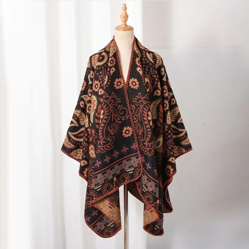 Autumn and Winter New Printed  Cape Shawl Warm Men's Hot Selling Split Cape Travel Driving Multi-purpose Poncho Cloak P2