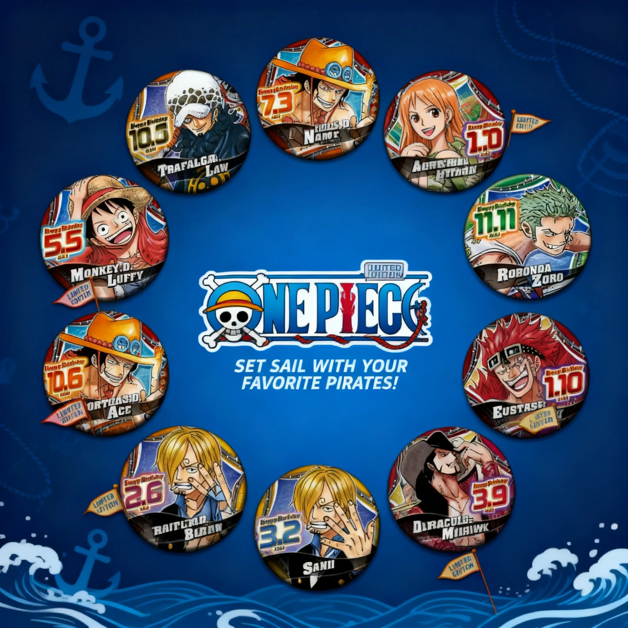 Anime Convention Merchandise - Colección de insignias de One Piece: