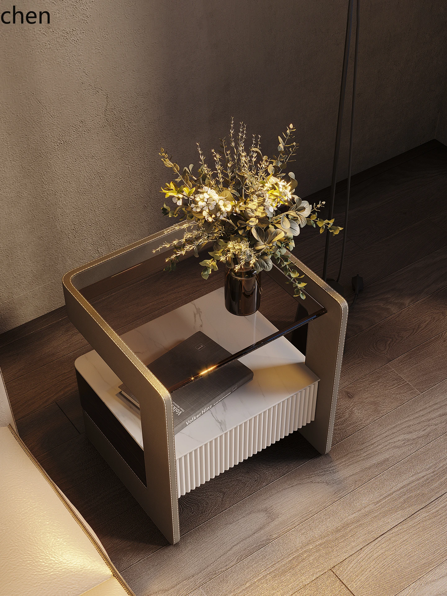 

HXL minimalist light luxury bedside table ultra-narrow small rock slab small apartment