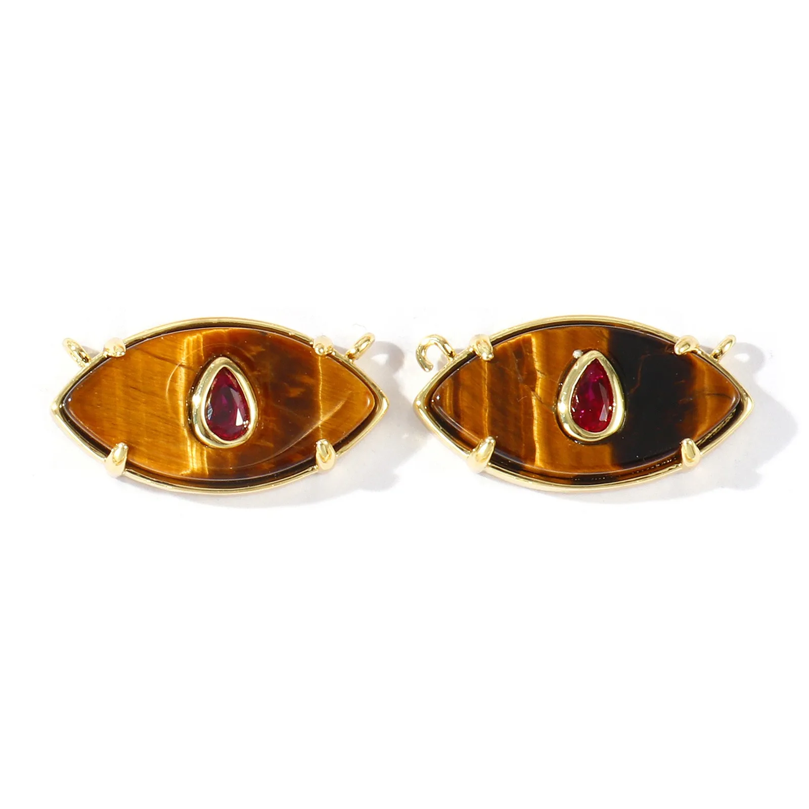 2 Stück Messingverbinder, vergoldet, Naturstein, Zirkonia-Anhänger für DIY-Halsketten, Armbänder, Schmuckherstellung, Großhandel, 22x12mm – Detail 5
