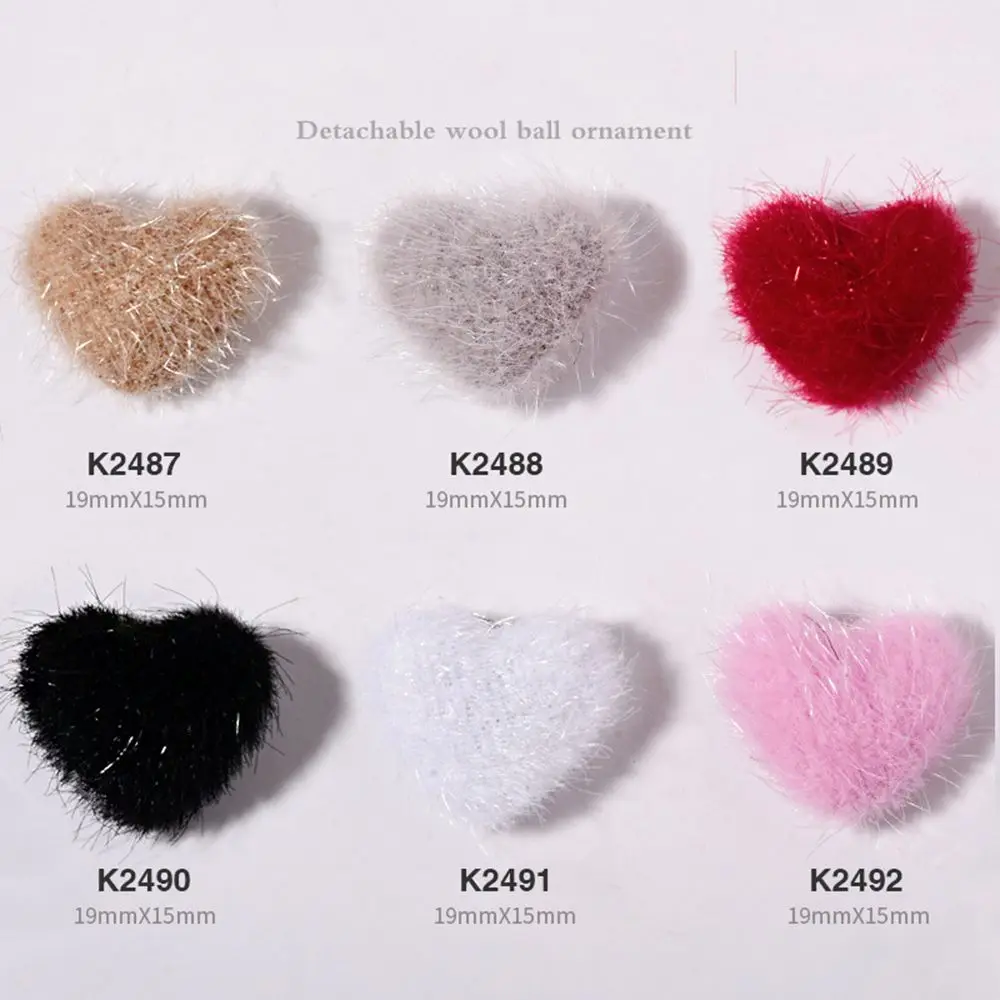 Detachable Nail Art Love Hair Ball Fluffy Jewelry Magnet Fall Winter Plush Charm Peach Heart DIY Nail Decor Women Manicure Tool