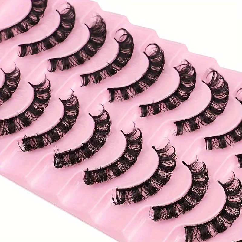 False Eyelashes, 10Pairs Russian Strip Lashes With Clear Band 10MM DD Curly 3D Effect Lashes, Thick Full Strip Lashes For Beauty