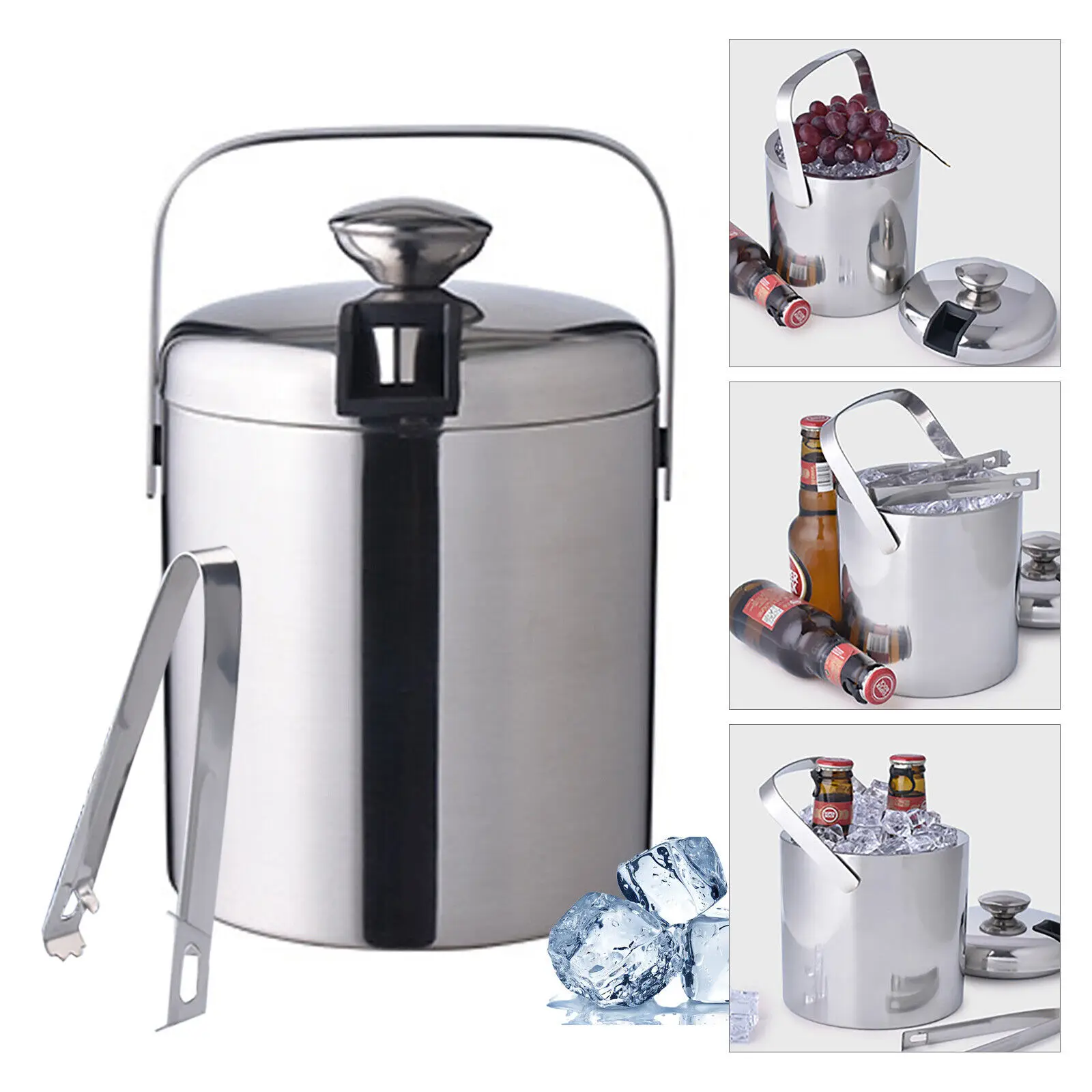 

Double-Wall Stainless-Steel Insulated Ice Bucket With Lid and Ice Tong 1300ML