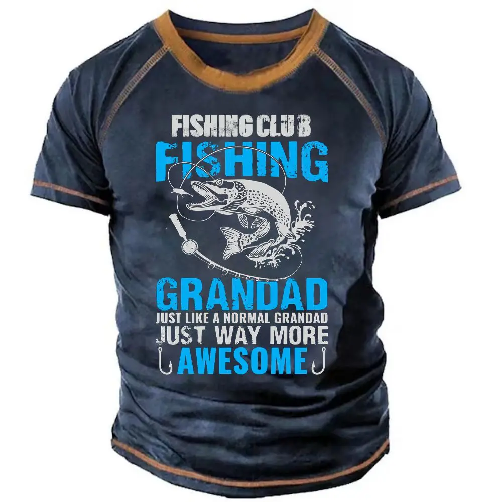 Summer Men T-Shirt Fishing Shirt Vintage 3d Printing O-Neck Oversized Short Sleeve Top Daily Apparel Male Fishing Club Clothing