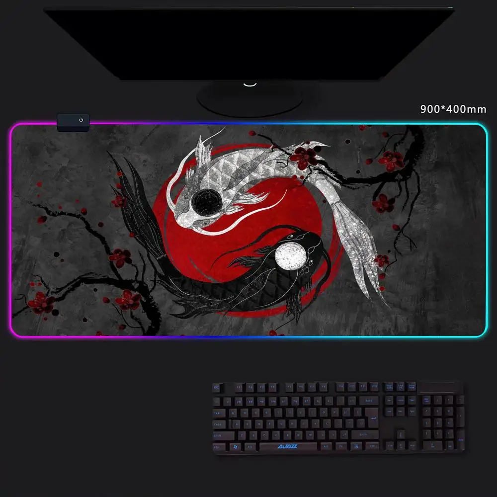 k-Koi Taichi Mouse Pad Game Player RGB Pc Gamer Boys like PS5 Keyboard LED Glowing mause pad Mats Rubber