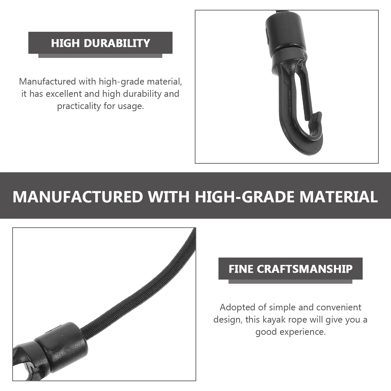 3 ชิ้นเชือกเรือ Elastic String Hook Paddle สายคล้อง Heavy ปรับหัวเข็มขัด Mooring Supply สีดํา Kayak Dock Line