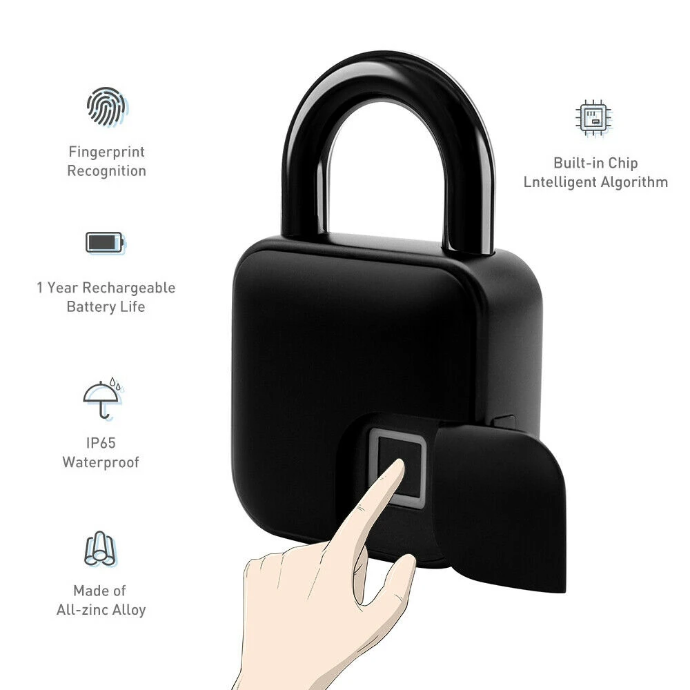 Tuya Smart Home Fingerprint Locks Bluetooth Biometric Electronic Lock Padlock Waterproof USB Rechargeable Security Protection