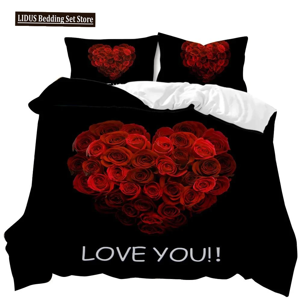 

Rose Duvet Cover Red Rose Floral Wedding Twin Bedding Set Valentine's Day Gift For Lover Double Queen King Polyester Qulit Cover