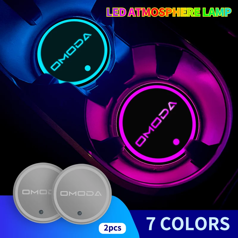 

2Pcs Luminous Car Water Cup Coaster Holder USB Charging Led Atmosphere Light for Chery Omoda 5 GT C5 GT S5 E5 O5 GT A9 Omoda 7