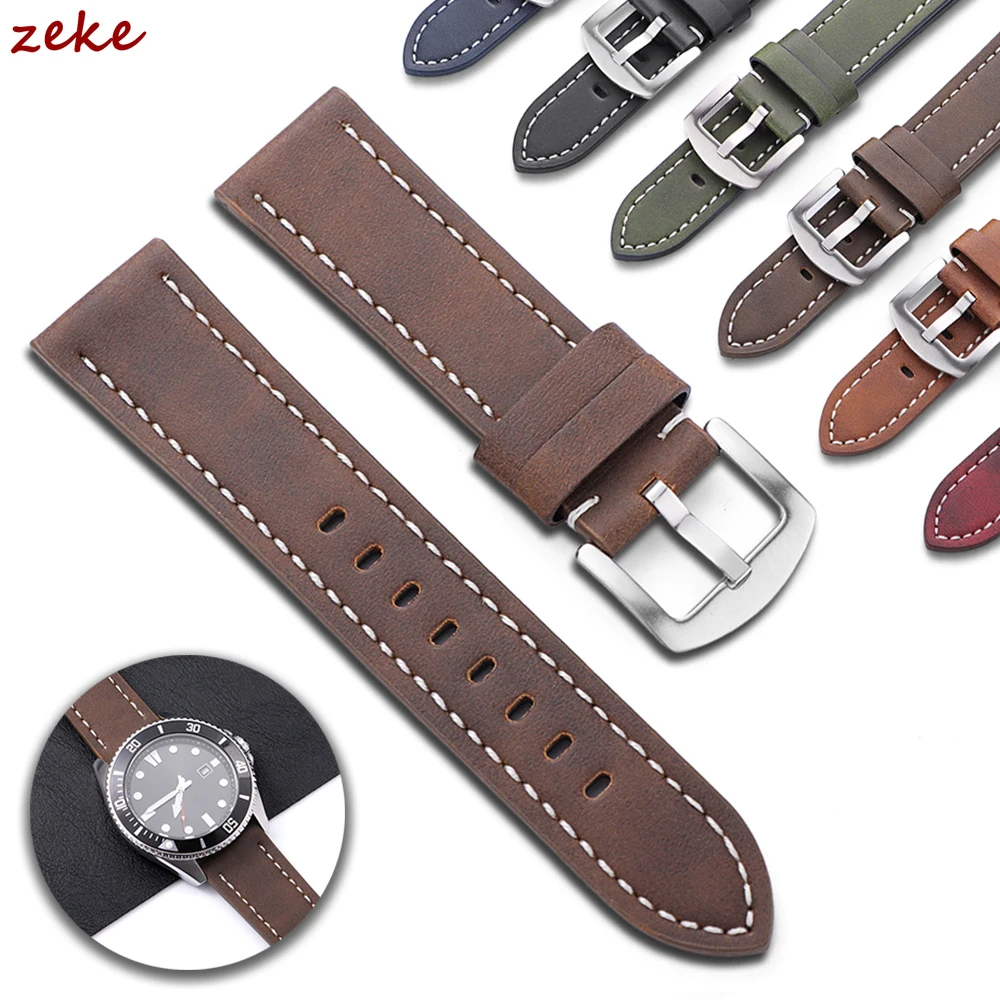 Retro Matte Leather Watchband 20mm 22mm Straps for Huawei Watch Gt4/Gt3 Black Green Brown Strap for Samsung Galaxy Bracelet Belt
