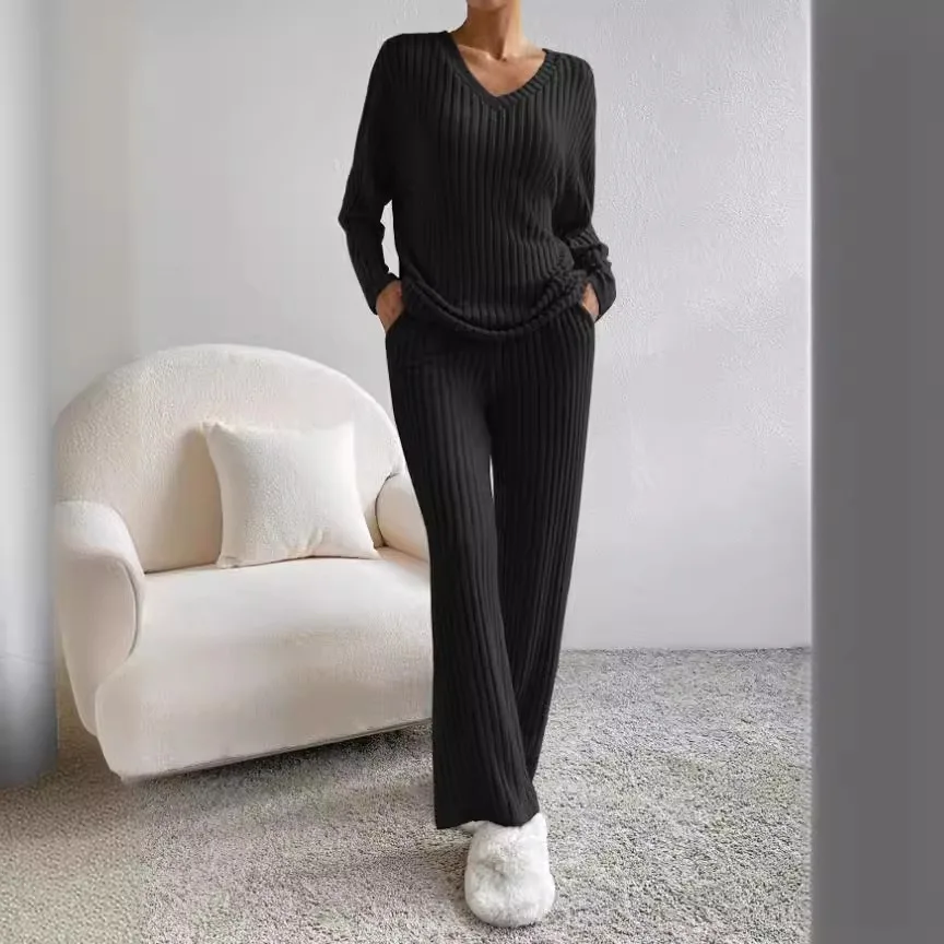 Solid Color Casual Loose Knitting Sets For Women Elegant Autumn Women\'s Two Pieces Suit Full Trouser Set Female Outfit Clothes