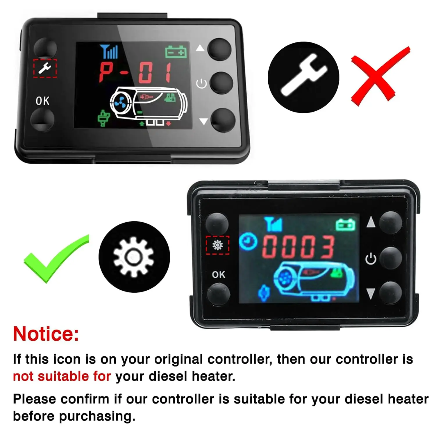 مفتاح سخان عالمي 12 فولت/24 فولت للسخان، مجموعة تحكم جهاز تسخين ترموستات شاشة LCD #3