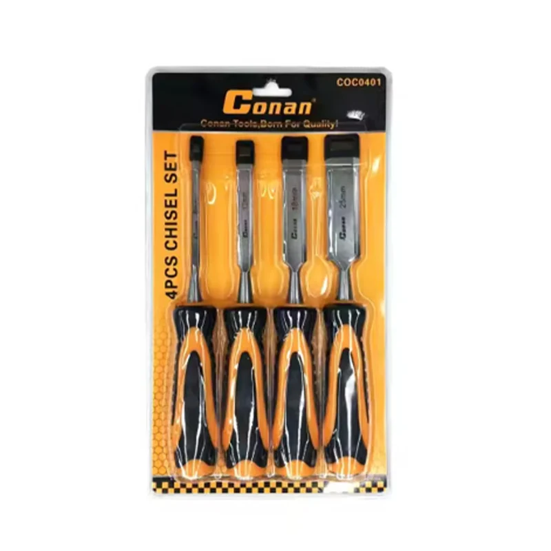 

4 Piece 1” 34” 12” 14” Plastic Handle Woodworking Chisel Set Chrome Vanadium Steel Household Flat Flat Shovel Firmer Chisel Tool
