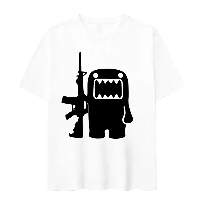 Funny Domo Kun AK47 Meme Graphic T Shirts Men's Vintage Fashion Short Sleeve T-Shirt Man 100% Cotton Oversized Tshirt Streetwear