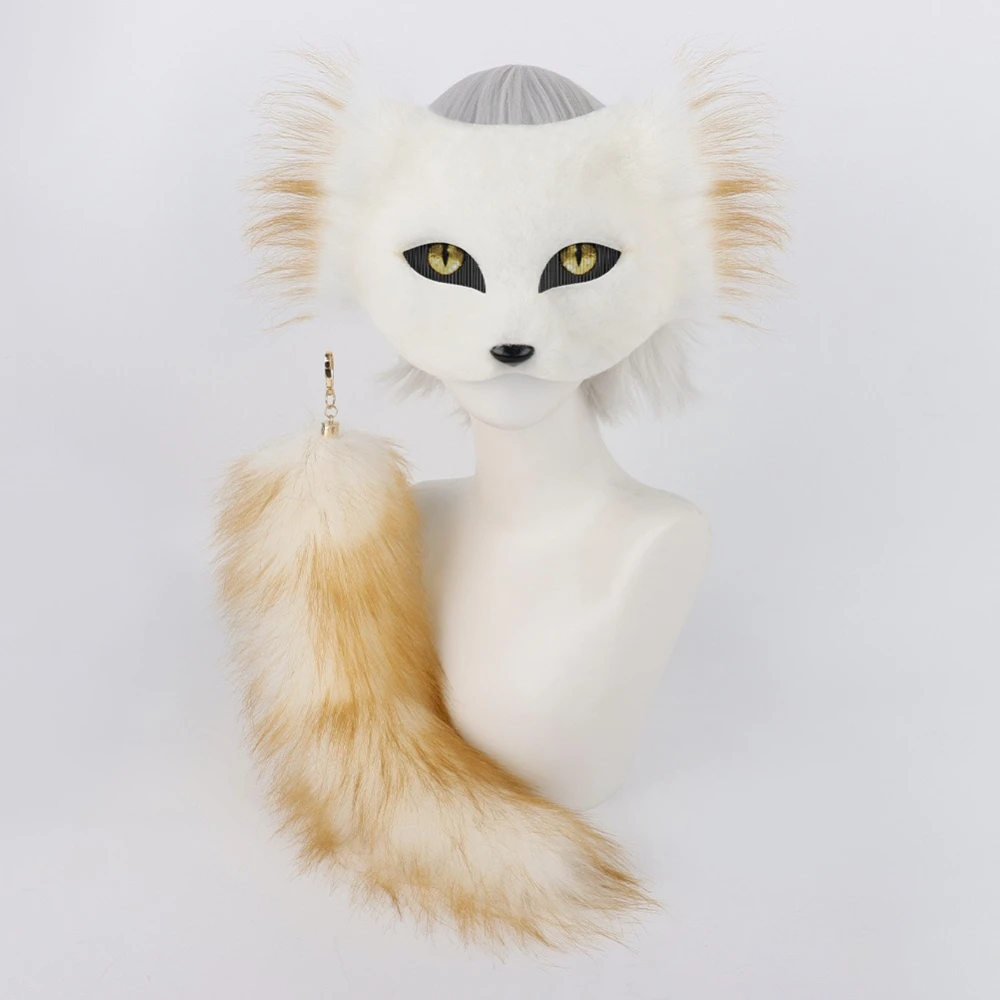 هالوين أنيمي نصف الوجه القط قناع شخصية DIY بها بنفسك قناع الحيوان تأثيري اكسسوارات أفخم الذيل الحيوان الذيل الكرة قلادة