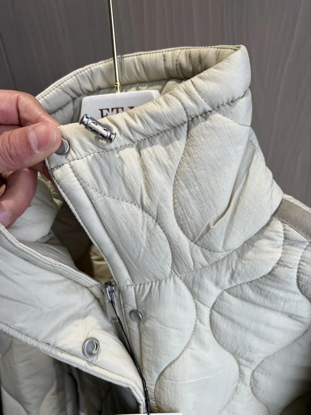 Manteau matelassé pour femmes ETJ 2024traf, veste QUILTÉ avec attaches, nouvelle veste en coton beige avec cordon de serrage, col haut, clip de poche pour femmes