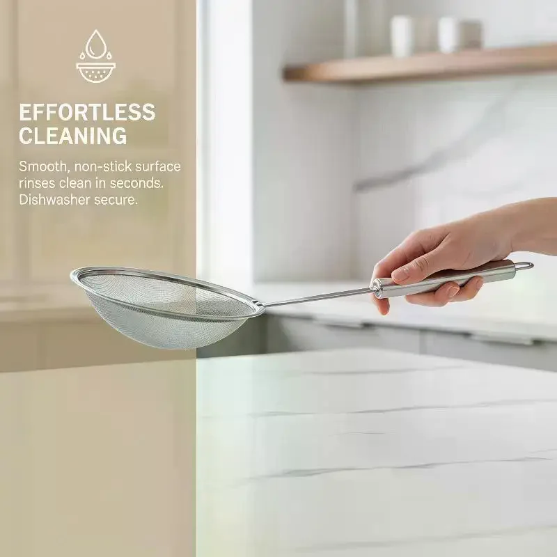 Durable Stainless Steel Strainer Fine Mesh Cooking Skimmer with Practical Handle
