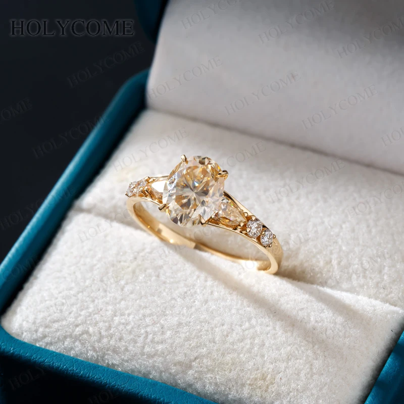 925 Sterling Silber 18K Vergoldeter Ring Moissanit Oval/Perlenförmig/Rund Geschliffen D-Farbe/Champagner VVS1 Jubiläumsgeschenk Feiner Schmuck für Sie – Detail 13