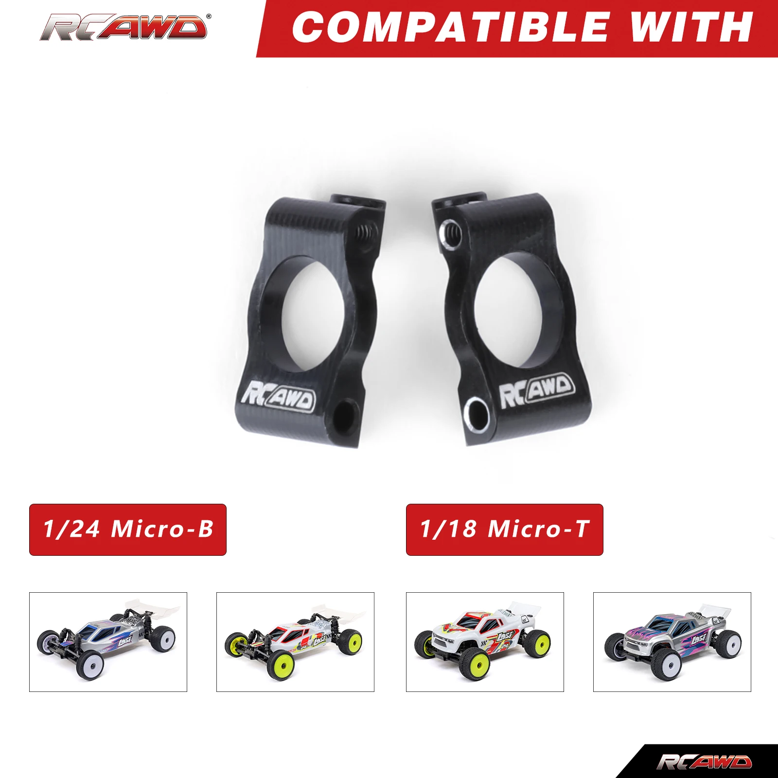 RCAWD for Micro-B Aluminum Caster Blocks for Losi 1/24 Micro-B LOS00007 1/28 Micro-T LOS-1392 Alloy C-Hub Carrier Set Upgrades