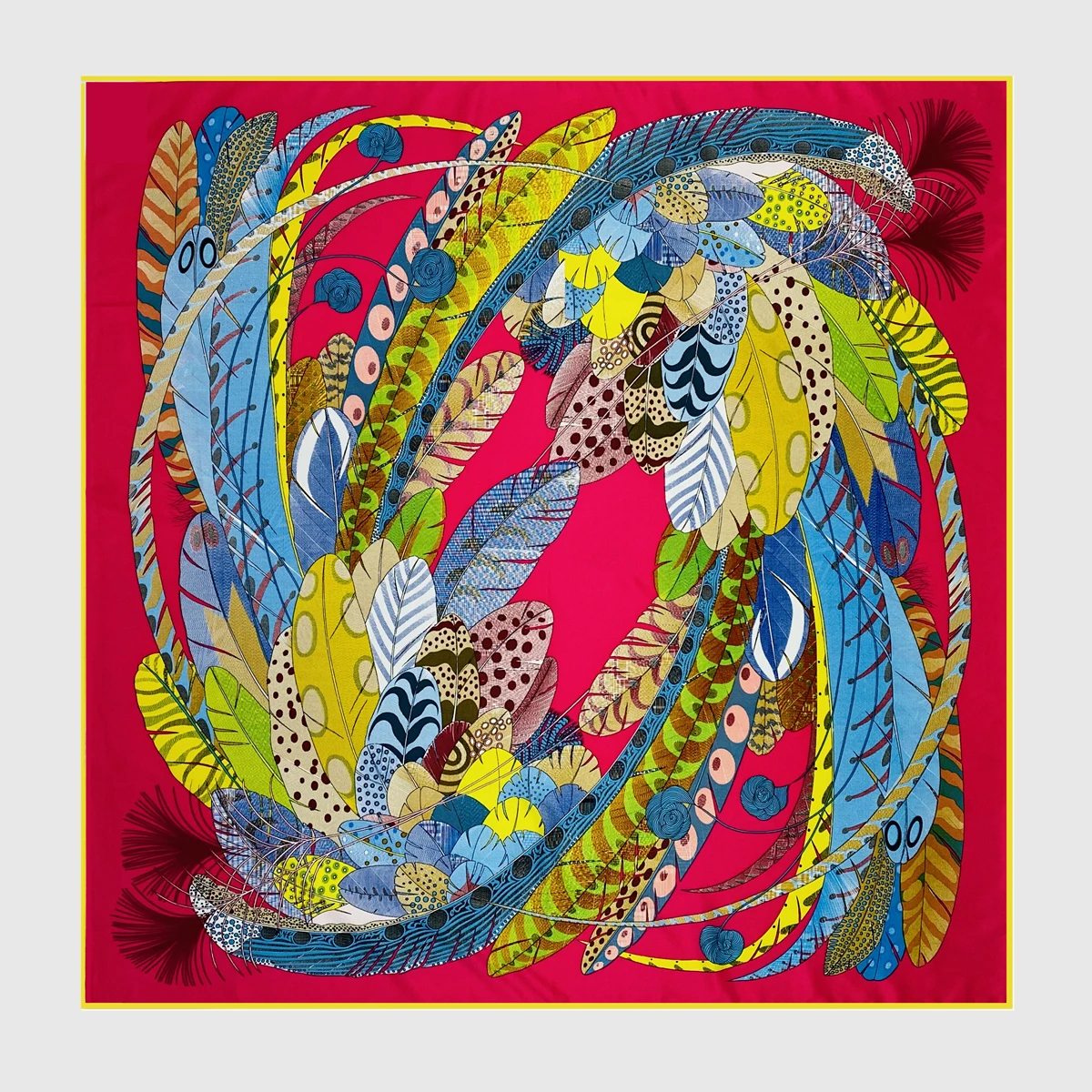 90cm Feather Foulard 100% Twill Silk Square Scarf Women Shawl Brand Hijab Scarf Design Bandana Hand Rolled Hem Head Scarves