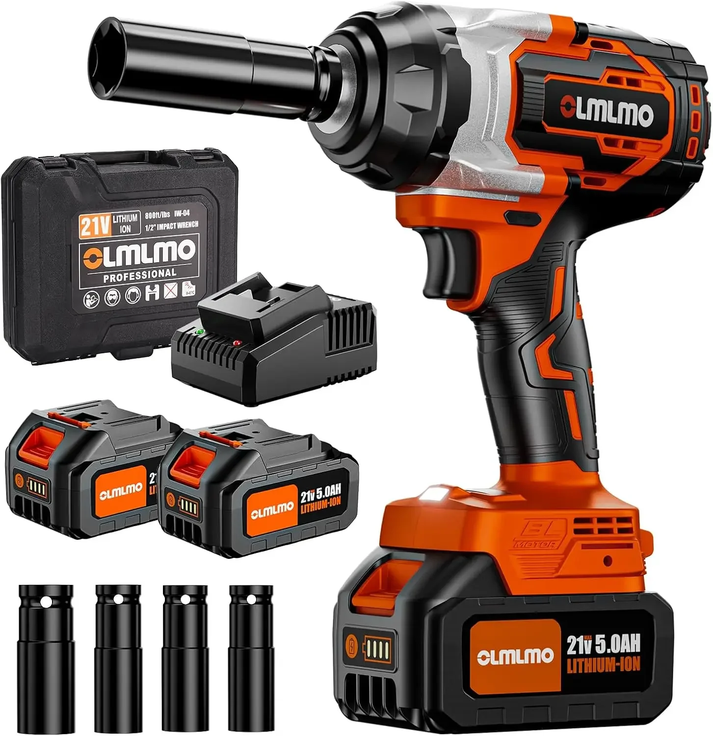 

1100N.m/800Ft-lbs Cordless Impact Wrench 1/2 Inch 2 x 5.0Ah Batteries Brushless Impact Wrench High Torque Impact Gun 4 Sockets