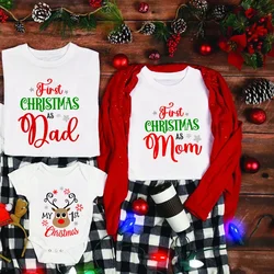 First Christmas As Dad and Mom T-shirt Baby 1st Christmas Infant Romper Daddy Mommy and Me Xmas Holiday Family Matching Tees