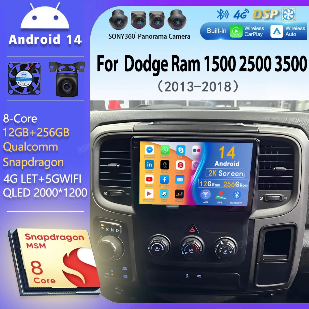 

Android 14 Multimedia Player For Dodge Ram 1500 2500 3500 2013 - 2018 Navigation Car Radio 2k Navigation GPS Carplay Stereo Wifi