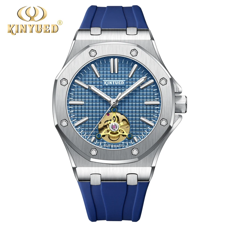 

KINYUED Brand Luxury Hollow Mechanical Watch for Men Military Waterproof Mens Watches Silicone Strap Sports Automatic Watches