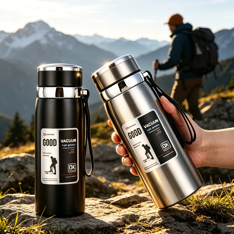 Bouteille d'eau isotherme en acier inoxydable 316, anti-fuite, thermos de voyage avec cordon, garde au chaud et au froid toute la journée pour les sports de plein air