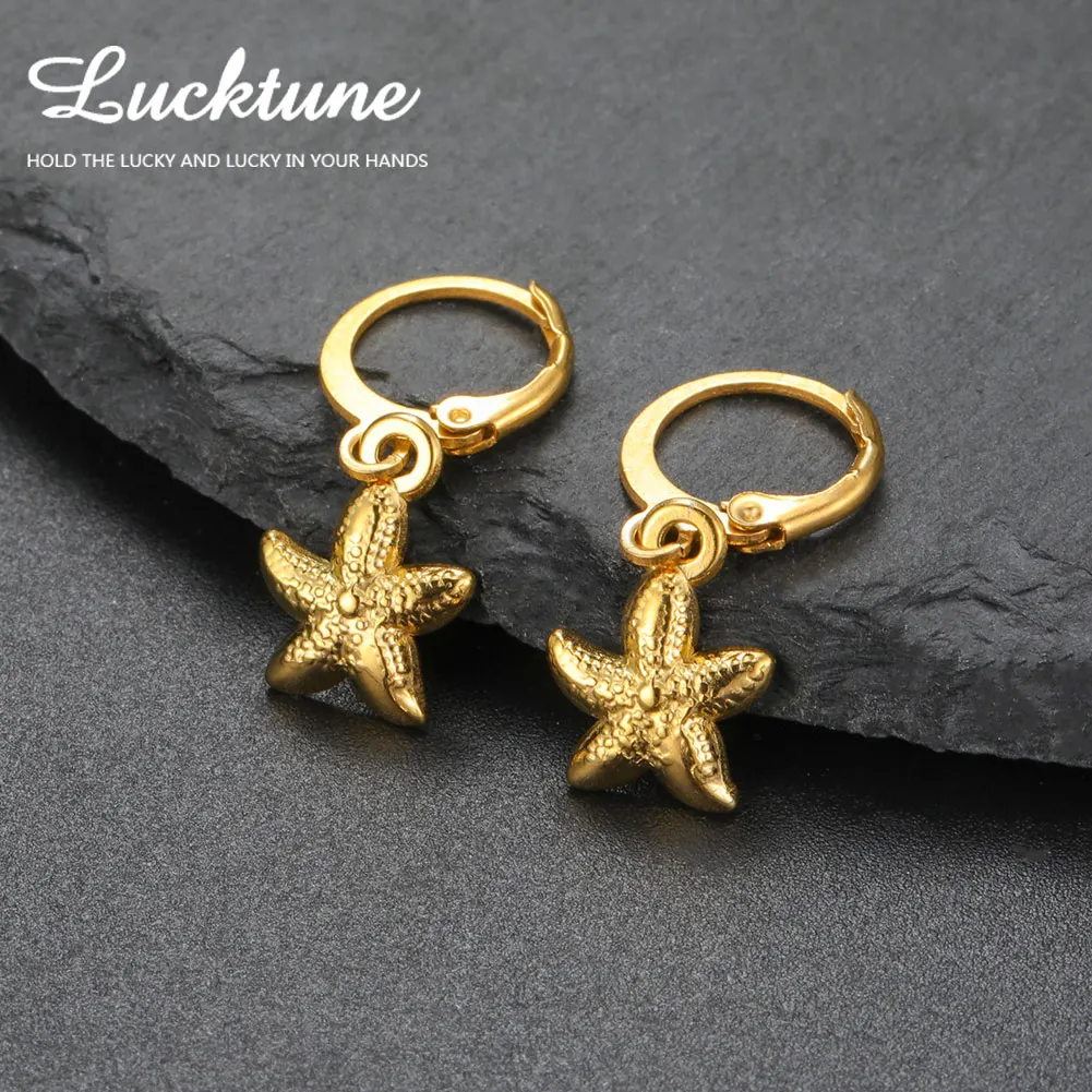 Lucktune Waterproof Stainless Steel Starfish Hoop Earring for Women Girls Sea Star Shell Earrings Jewelry Accessories Beach Gift