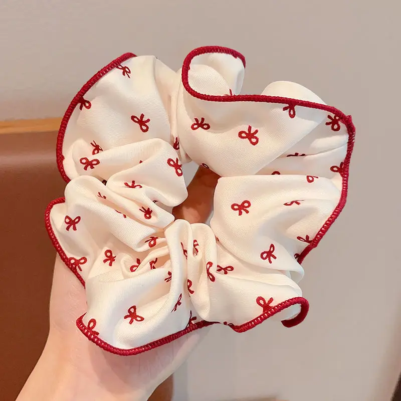 2025 Moda Czerwone kropki Scrunchies Bawełniana kokardka Motyl Opaska do włosów Sznury Dziewczyny Kawaii Elastyczne opaski do włosów Białe nakrycia głowy wróżki — zdjęcie 7