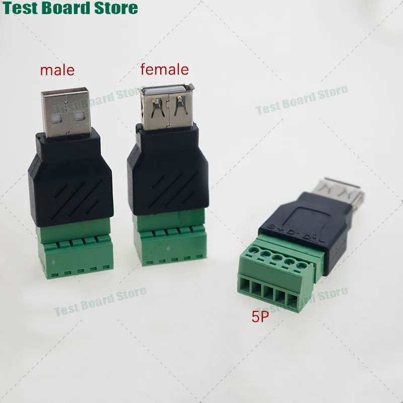 1Pcs USB solderless plug, 5P male and female terminal plug with shielded terminal adapter for mobile phone keyboard and mouse