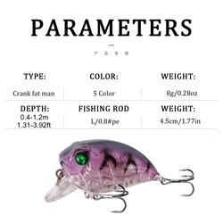 Crankbait flotante - Lote de 5 senuelos 4,5 cm 8,1 g para lucio