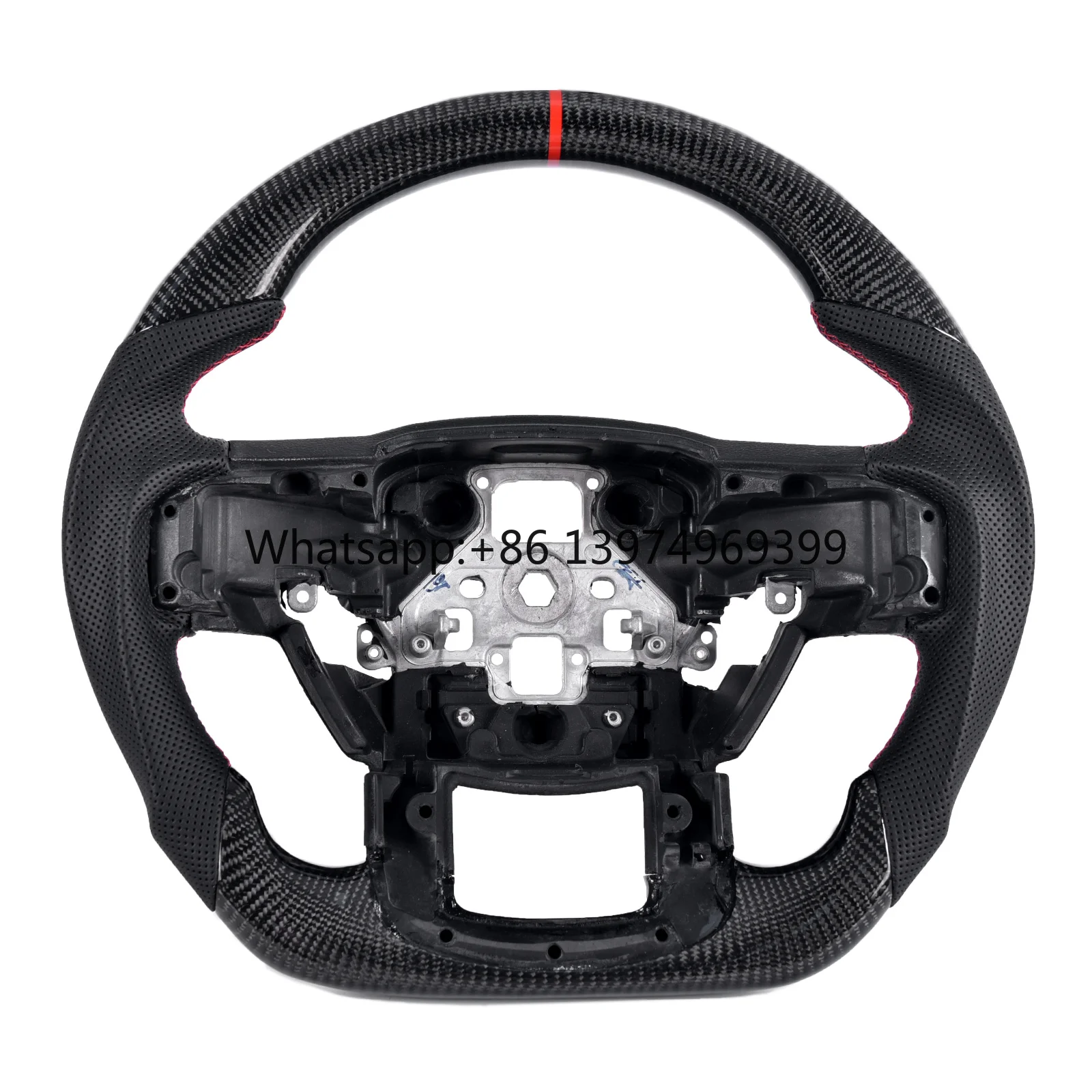 Real Carbon Fiber Steering Wheel for Ford F-150 Raptor 2015-2020 Hand-Stitched Perforated Leather Grip with Paddle Shifters