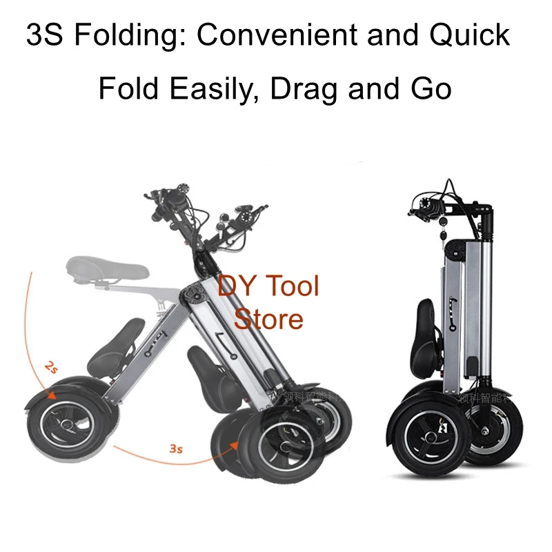 Bicicleta elétrica dobrável ultraleve, bicicleta com bateria de lítio para adultos, bicicleta elétrica pequena portátil de três rodas