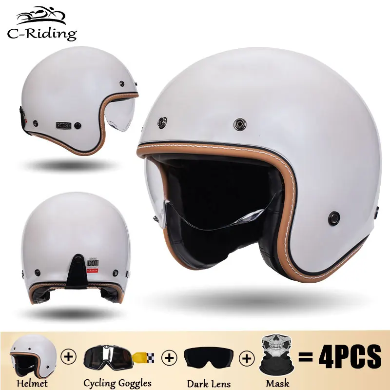 

Unisex Retro Open Face Motorcycle Helmet Men Jet Helmet Motocross Moped Racing 3/4 Face Half Helmet DOT Capacete De Moto