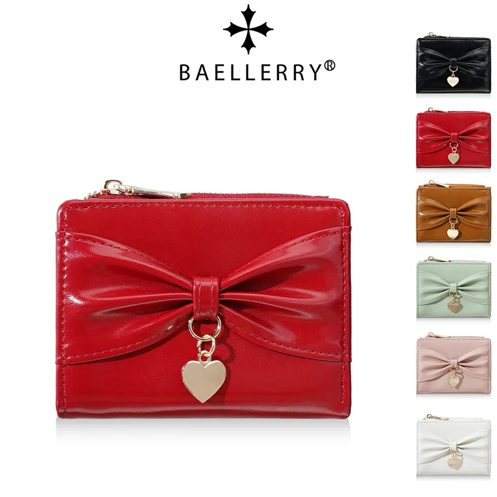 1Pc Bowknot Women's Double-Fold Mini Wallet, Portable Heart-Shaped Charm Coin Purse, Lightweight Pocket Wallet for Travel and Vacation, Solid Color Minimalist Card Holder, Dopamine-Colored Cute Wallet for Girls, Perfec