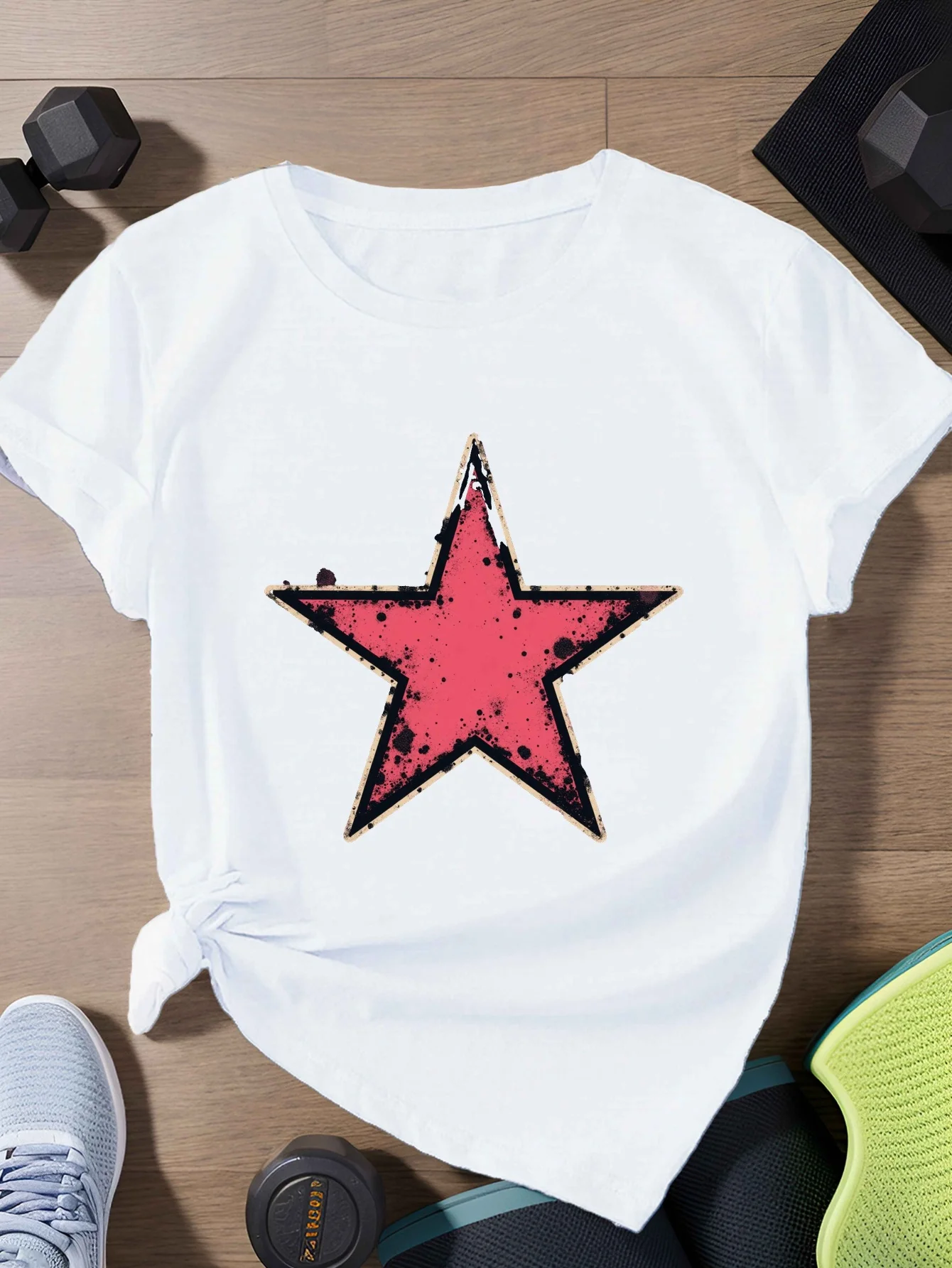 

Women's Casual T-shirt with Heart-shaped Print Round Neck Short Sleeved Top and Short Sleeved Casual Women's Clothing Shein