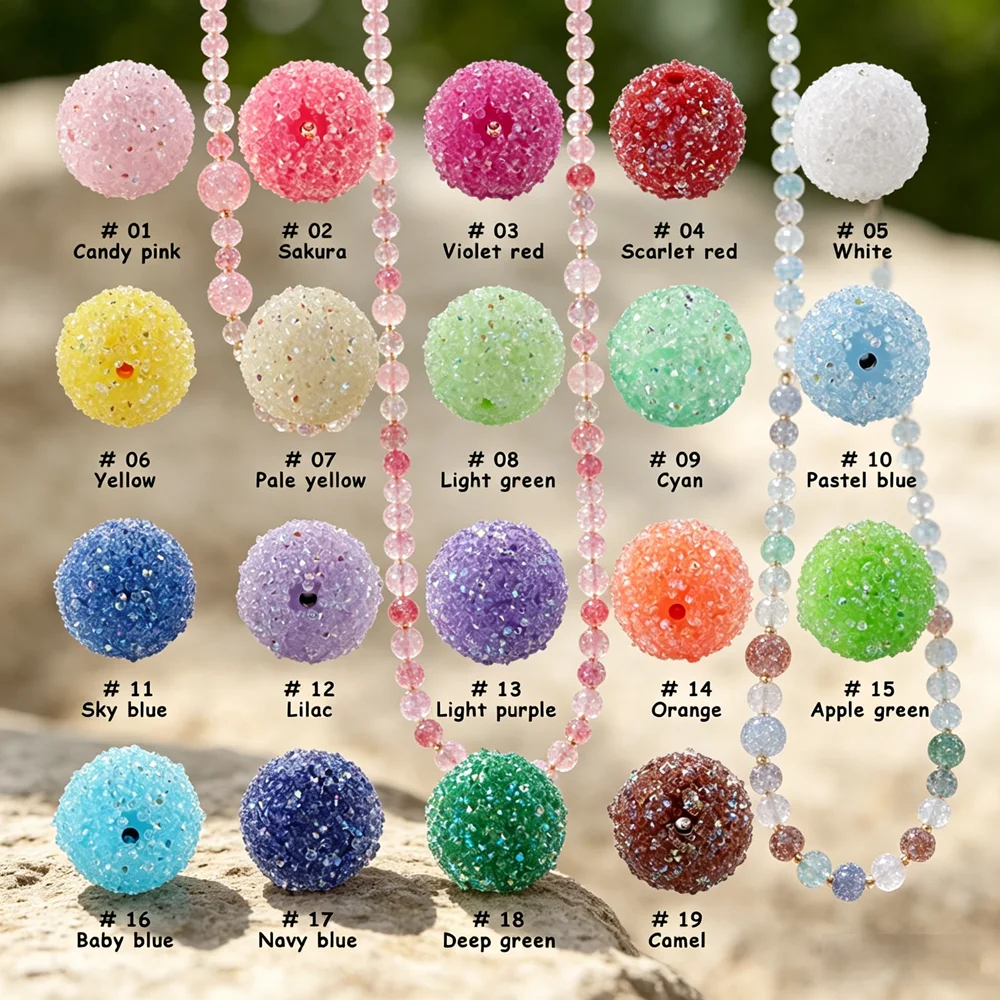 30PCS 16/18/20mm Sugar Sand Pasting Process Acrylic Beads Small Sequin DIY Jewelry Making Necklace Phonechain Hair Accessories