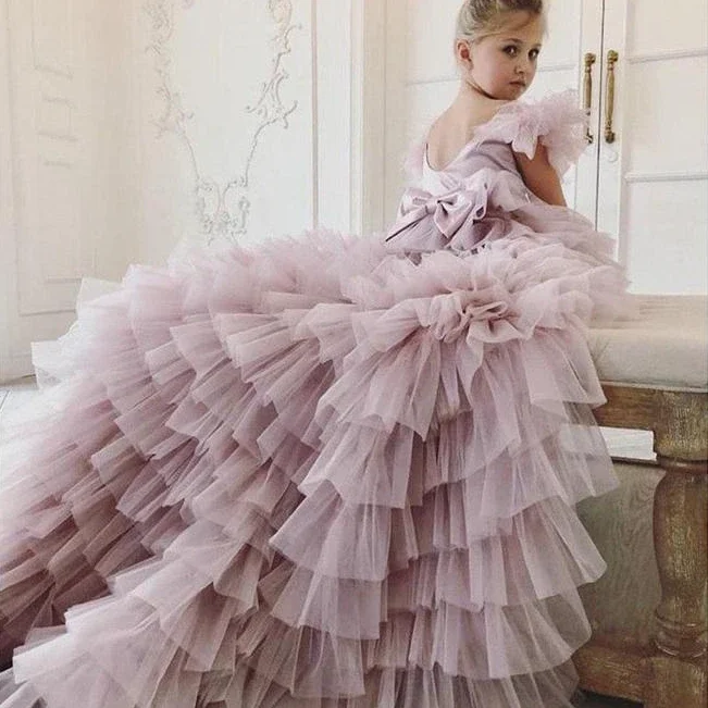 

Flower Girl Dresses Sleeveless O-Neck Asymmetric Exquisite Child Kids Wedding Bridesmaid Birthday Party First Communion Gown