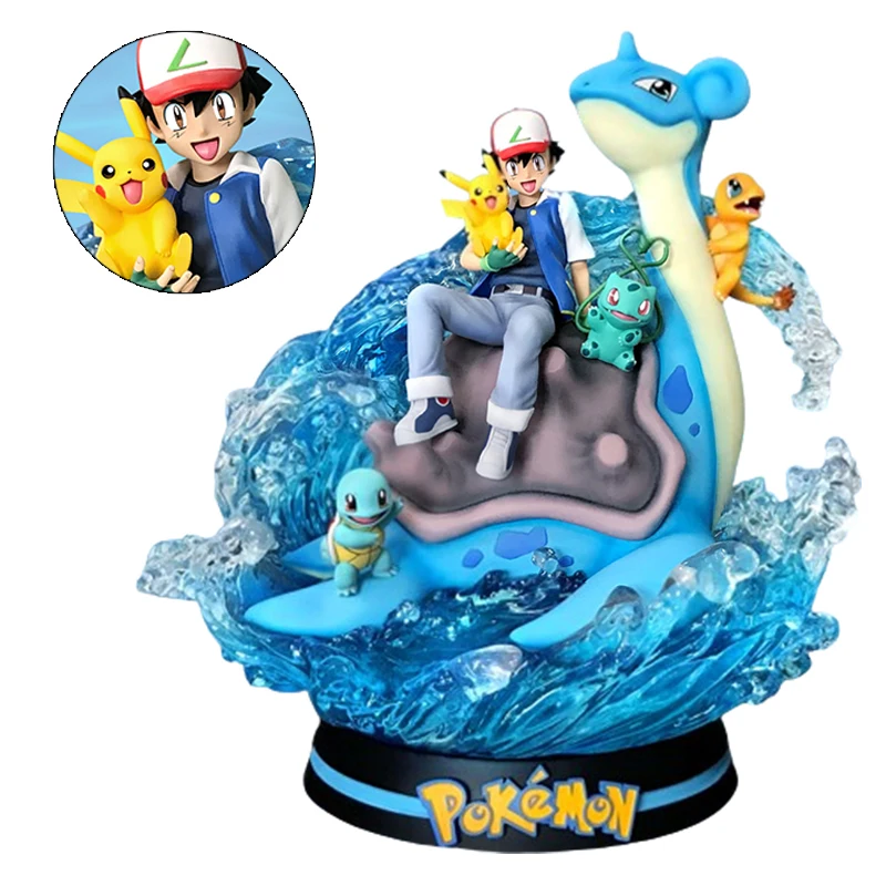 Anime Pokemon Ash Ketchum Squirtle Figure Large Size Meowth James Mewtwo Bulbasaur Salamence Action Figurine Collection Model