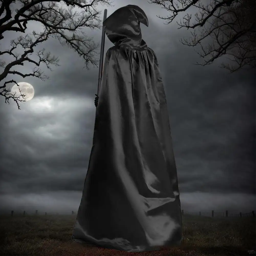 Robe à Capuche Noire de Cosplay pour Adulte et Enfant, Costume d'Halloween, Everak, Cape de Spectacle